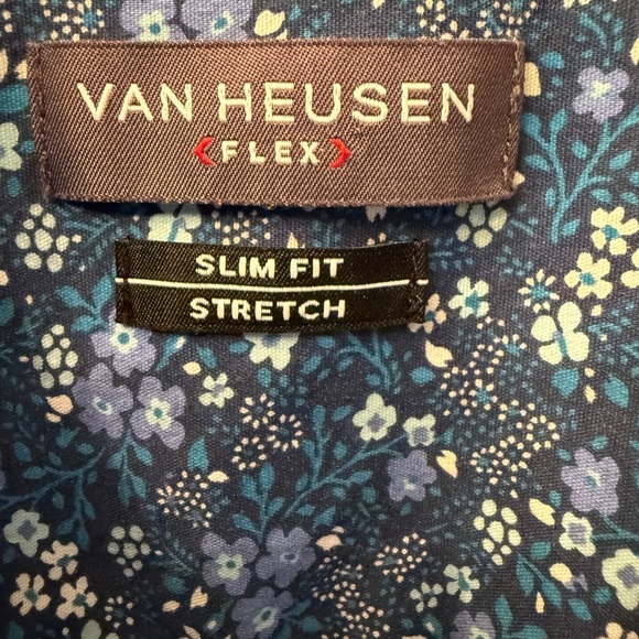 Van Heusen Flex Stretch Men’s Sz L Blue and White Casual Long Button Down Shirt - Picture 4 of 12